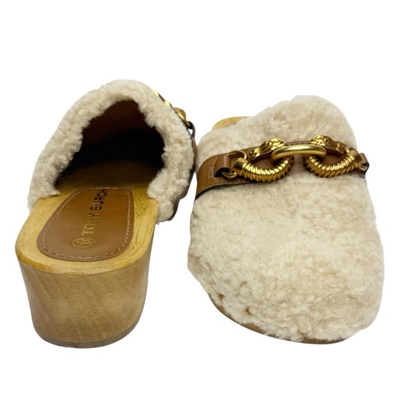 TORY BURCH Jessa Shearling Horse-Head Wooden Clog Mule Size 5 1/2 - Picture 4 of 11